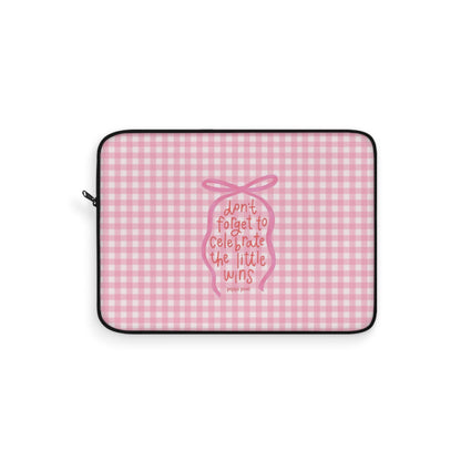 Celebrate Little Wins - Cute Pink Gingham Laptop Sleeve
