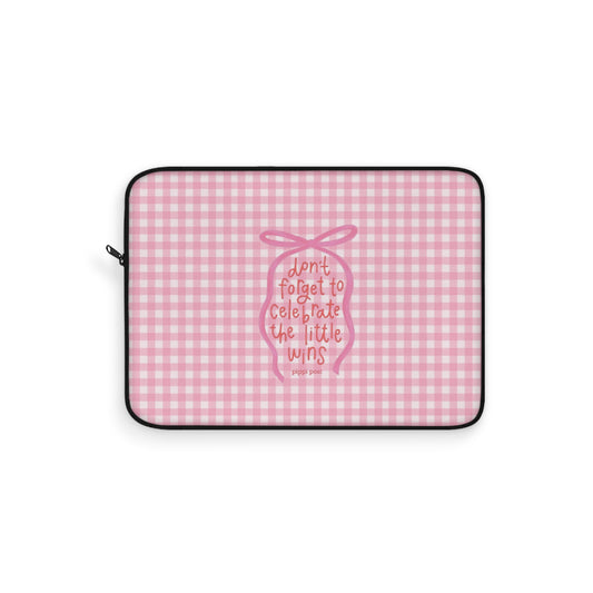 Celebrate Little Wins - Cute Pink Gingham Laptop Sleeve