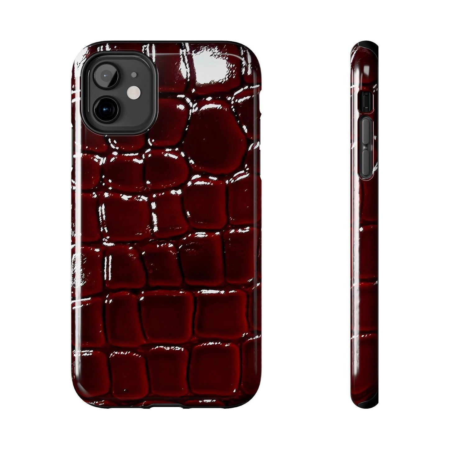 Croc Print Cherry Red Tough Phone Case – Luxe Protection with Bold Style