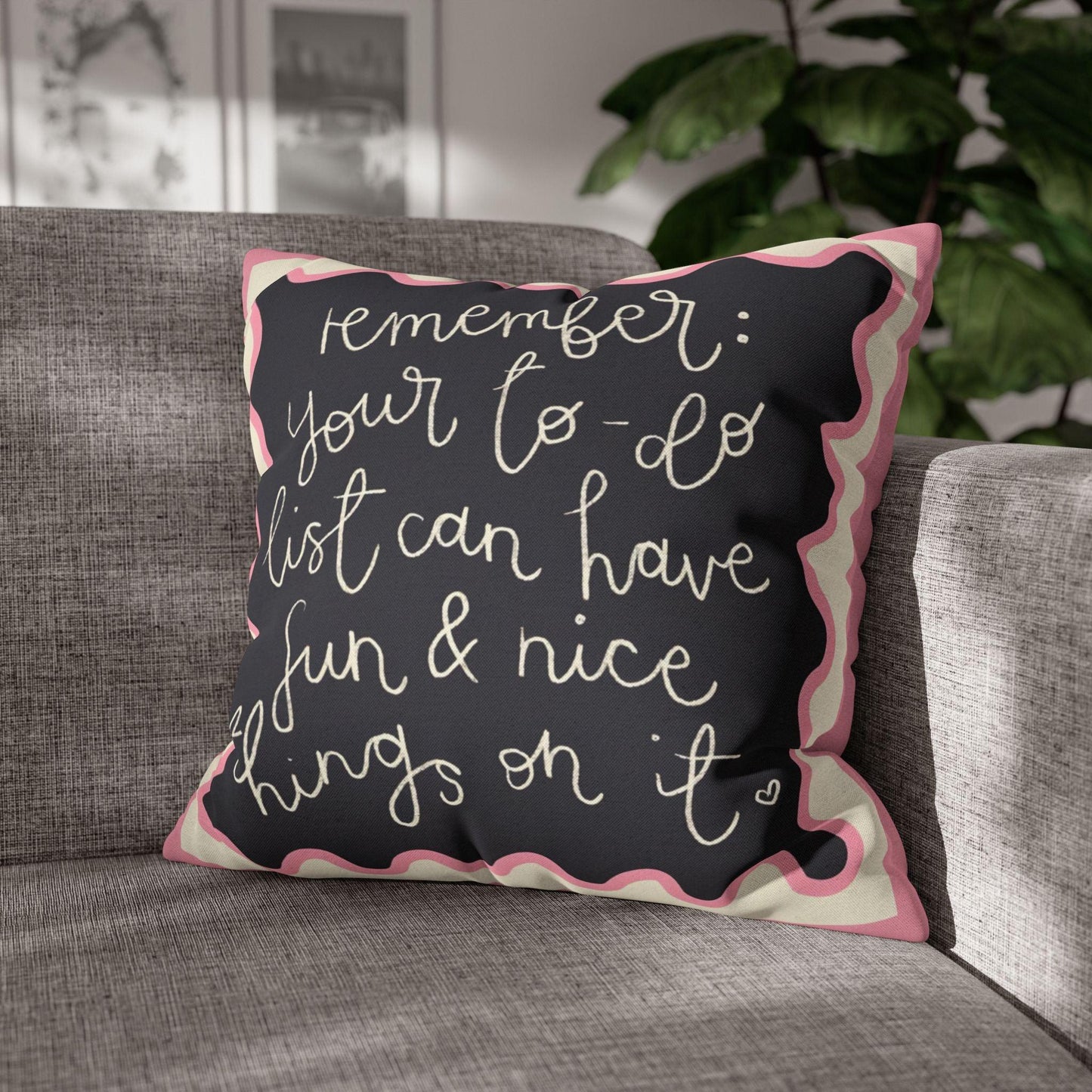 Fun Things in To Do List Cushion Cover - Spun Polyester Square Pillowcase in Cream and Pink