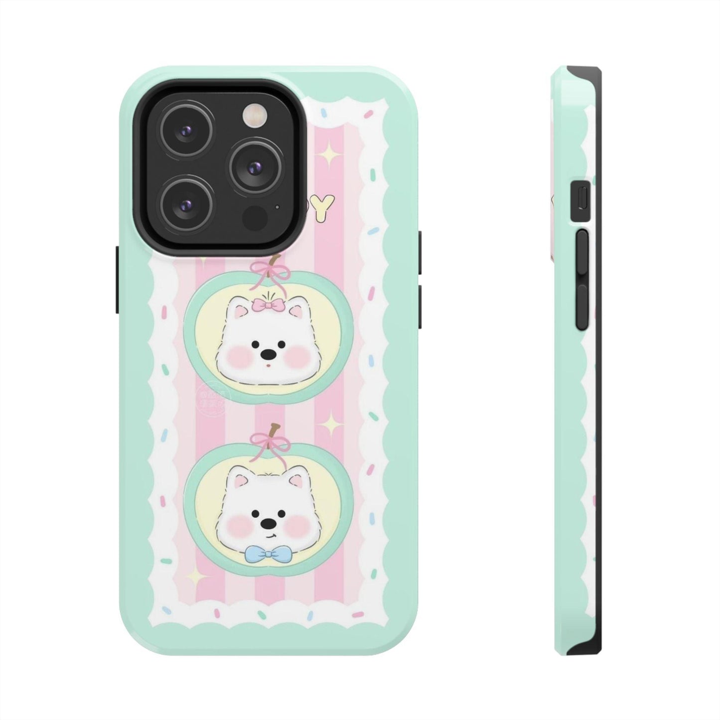 Cute Puppy Pink and Green Tough iPhone Cases