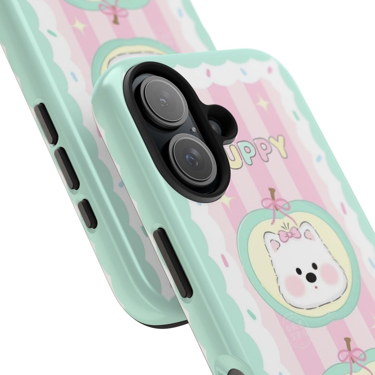 Cute Puppy Pink and Green Tough iPhone Cases