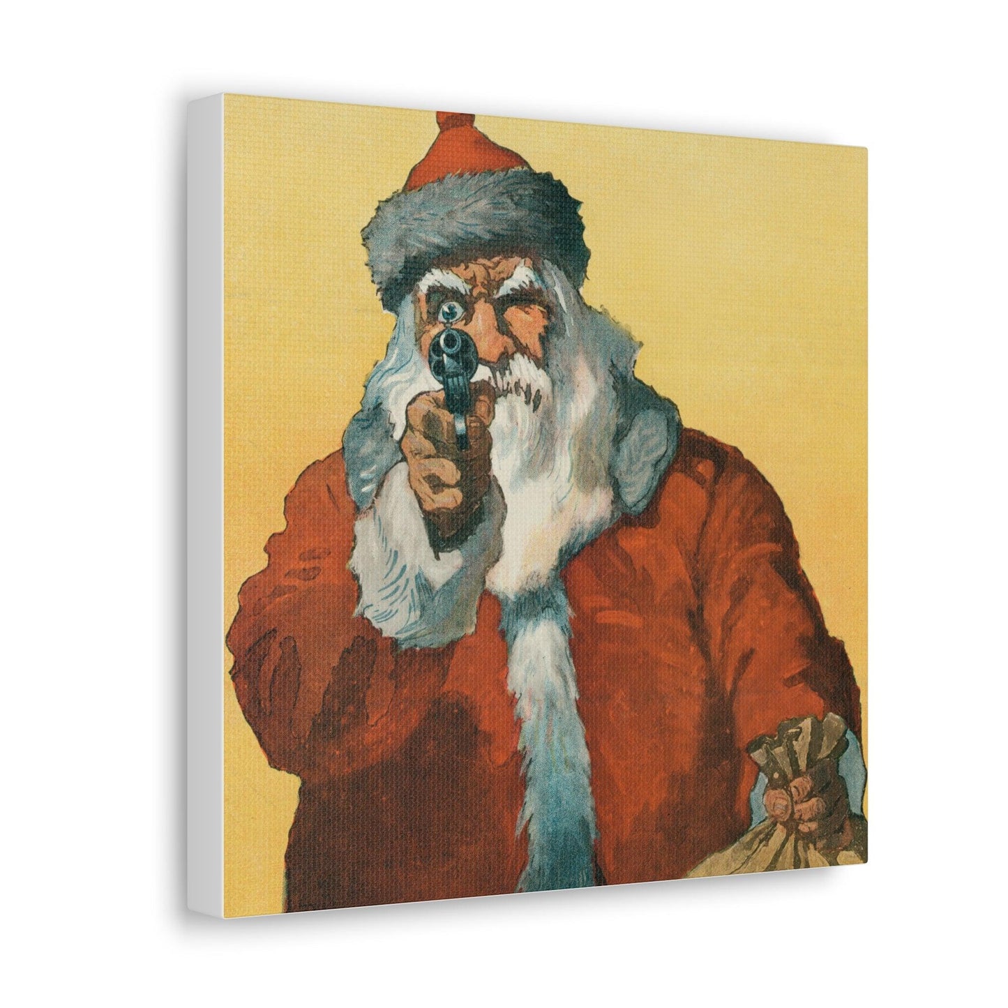 Hands up! Photomechanical Print Showing a Santa Claus Pointing a Handgun (1912) by Will Crawford - Canvas Gallery Wraps