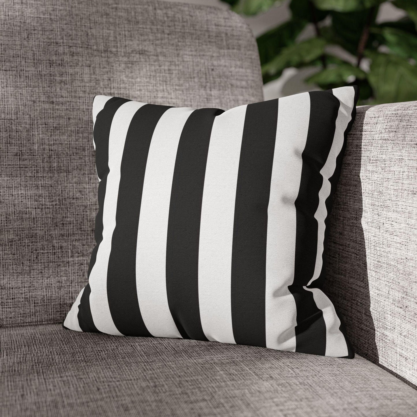 Imperial Edge Luxe Linear Cushion - Monochrome Black and White Spun Polyester Square Pillowcase