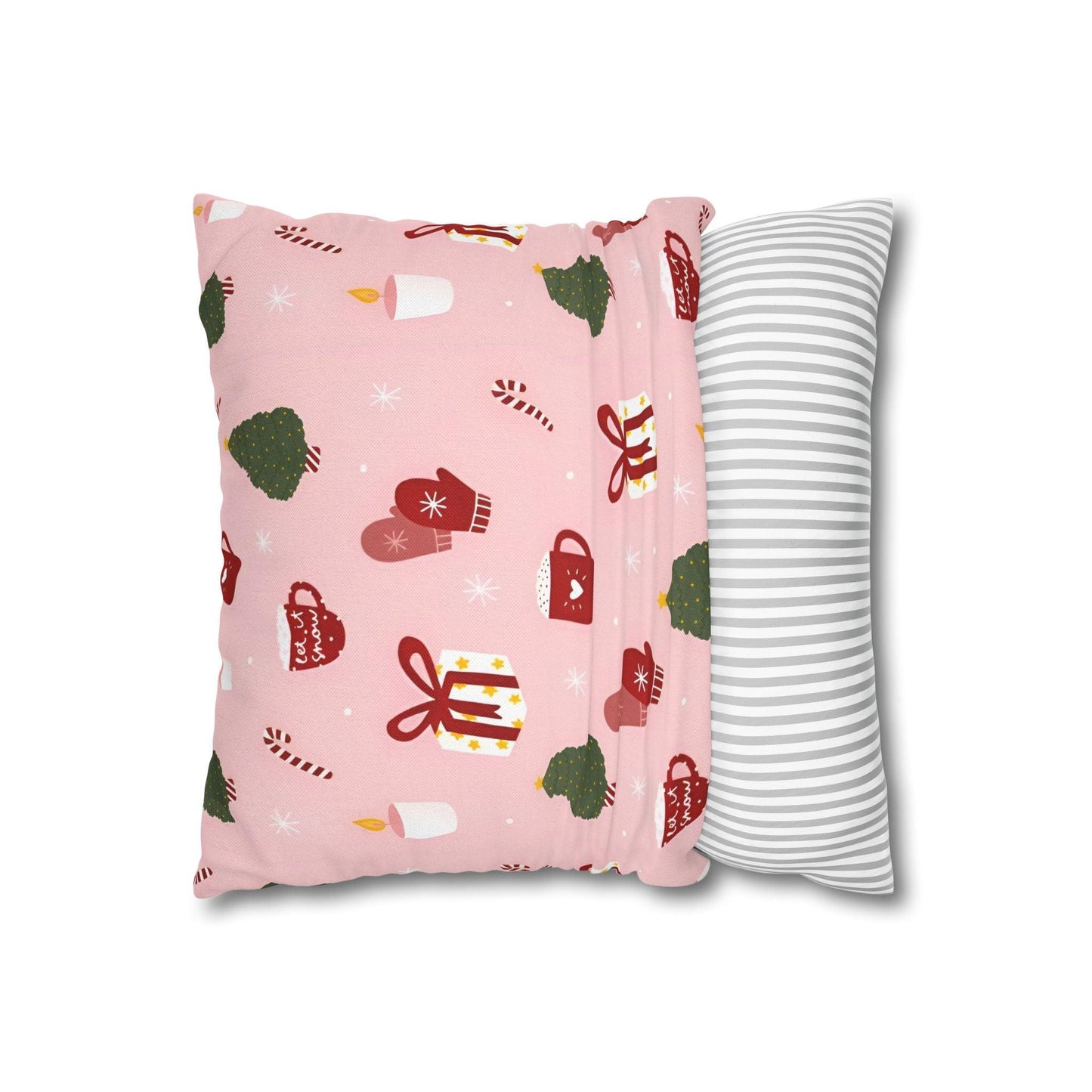 Pink Xmas Cushion Cover - Spun Polyester Square Pillowcase - Available in 4 sizes