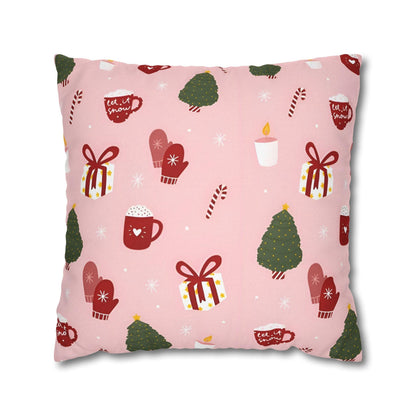 Pink Xmas Cushion Cover - Spun Polyester Square Pillowcase - Available in 4 sizes