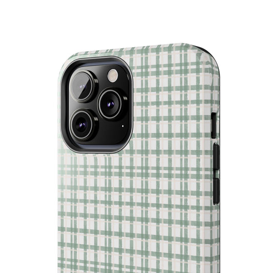 Vintage Sage Gingham Tough iPhone Cases