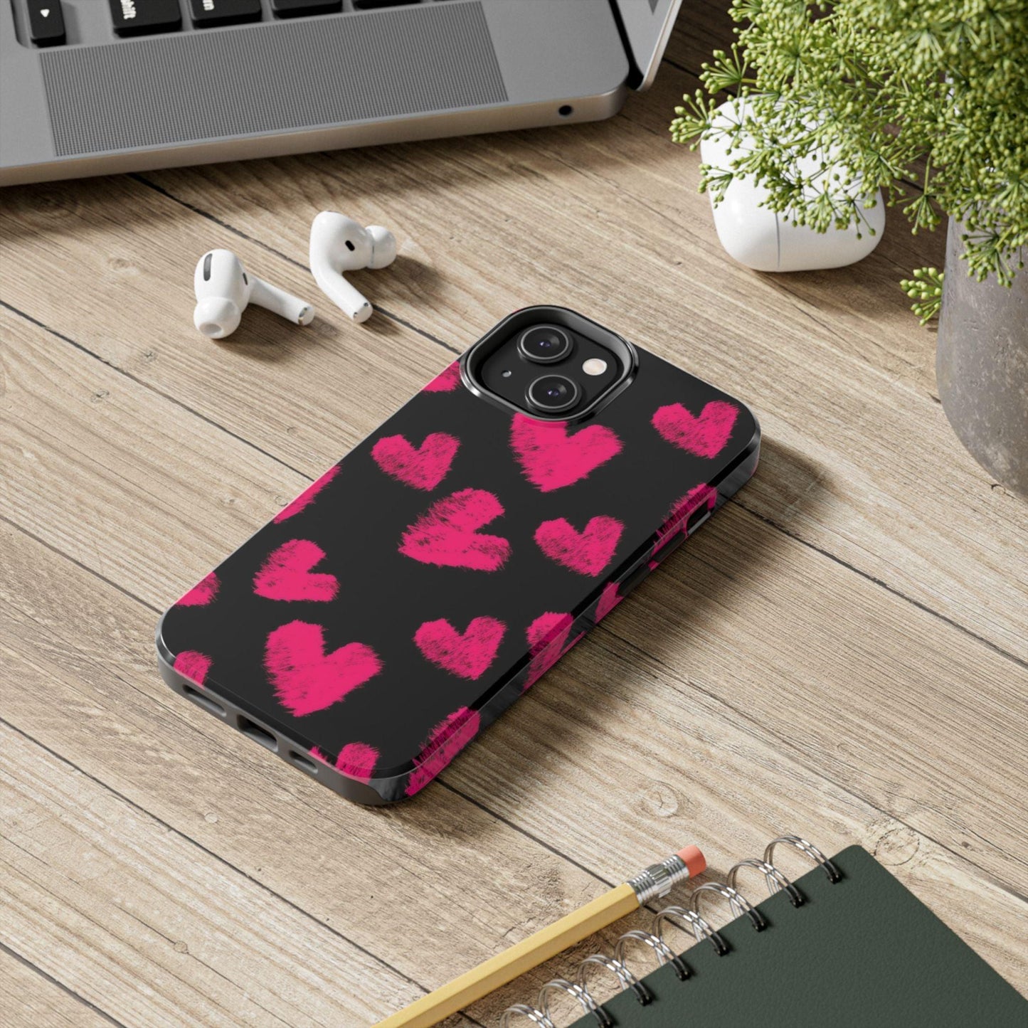 Hot Pink Fuzzy Hearts iPhone Tough Case