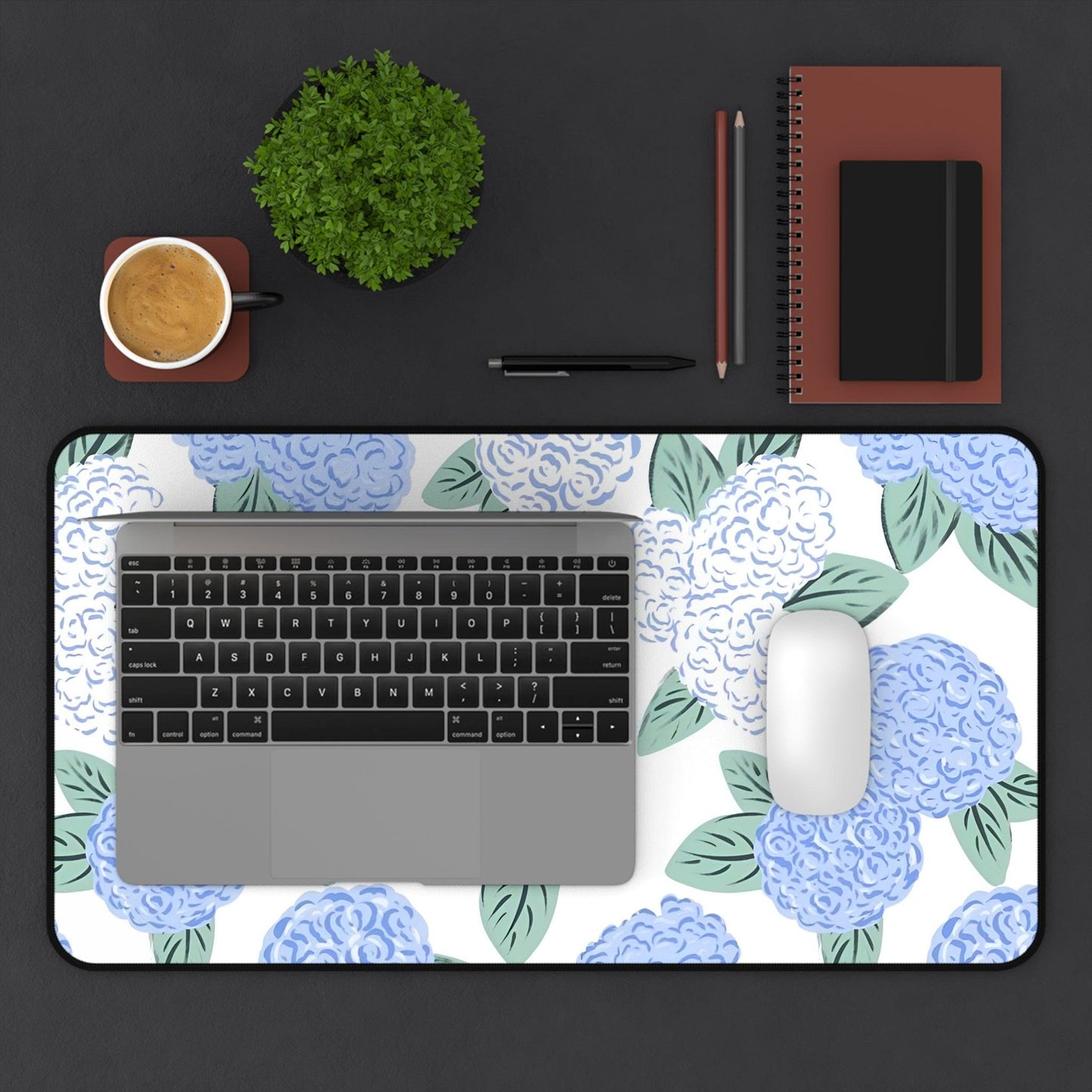 Hydrangea Aesthetic Desk Mat in Soothing Baby Blue Color  -  Anti Slip Desk Mat