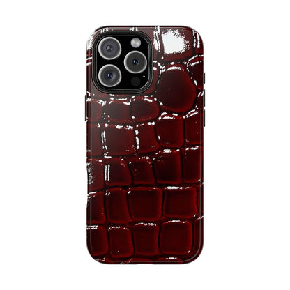 Croc Print Cherry Red Tough Phone Case – Luxe Protection with Bold Style