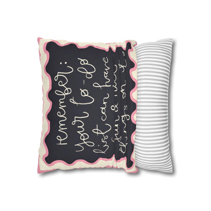 Fun Things in To Do List Cushion Cover - Spun Polyester Square Pillowcase in Cream and Pink