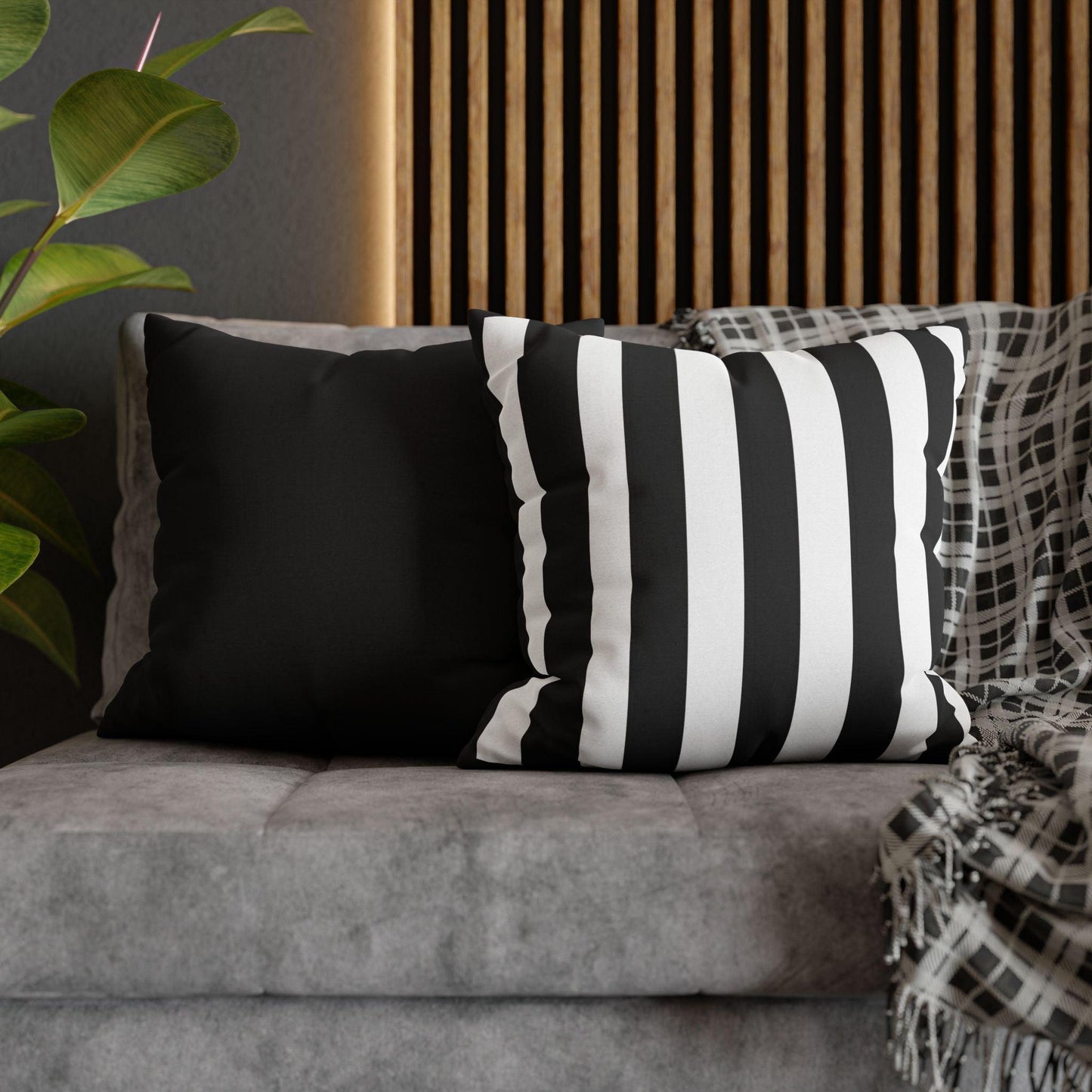 Imperial Edge Luxe Linear Cushion - Monochrome Black and White Spun Polyester Square Pillowcase