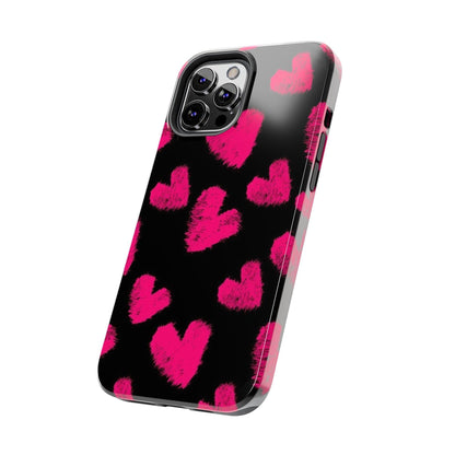 Hot Pink Fuzzy Hearts iPhone Tough Case