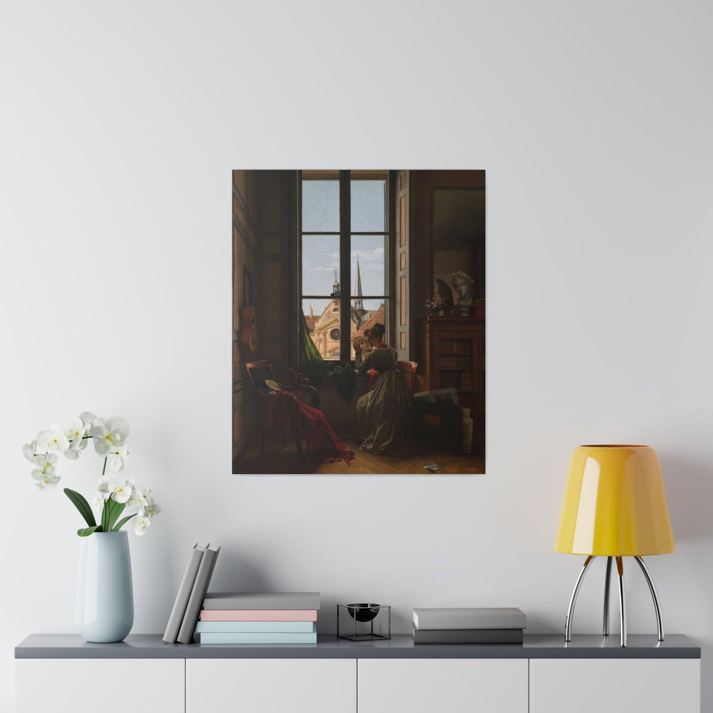 Interior with Young Woman Tracing a Flower - Matte Canvas, Stretched, 0.75"