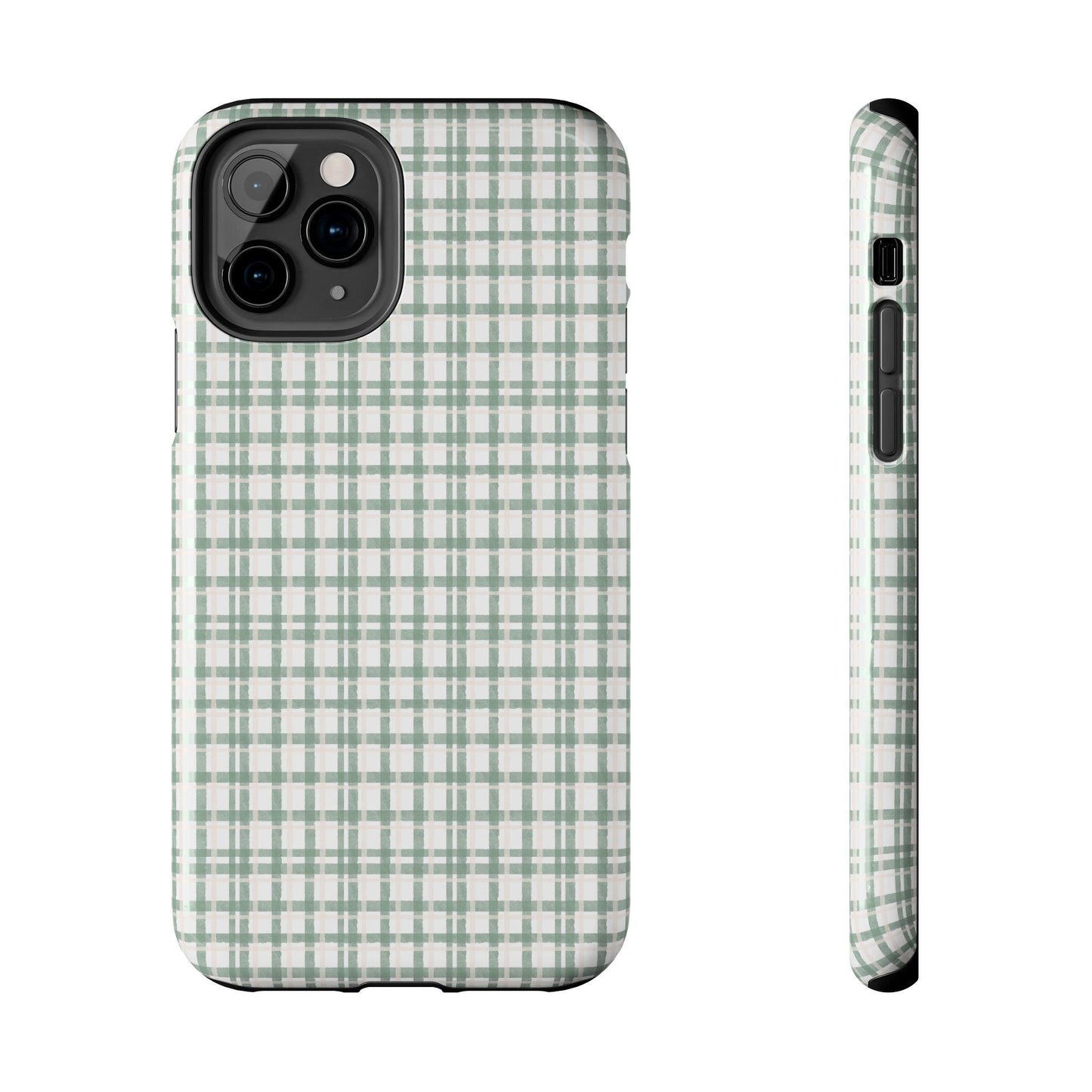 Vintage Sage Gingham Tough iPhone Cases