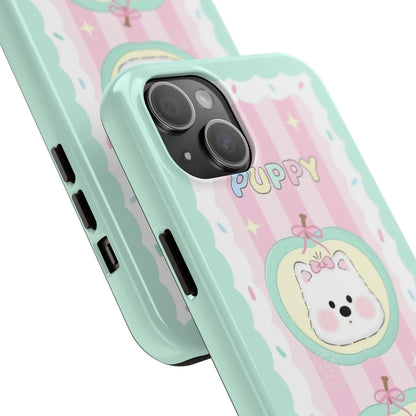 Cute Puppy Pink and Green Tough iPhone Cases