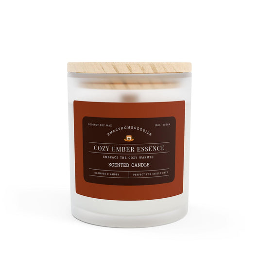 Cozy Ember Essence Scented Frosted Glass Candle, 11oz  Oakmoss and Amber Scented Candle