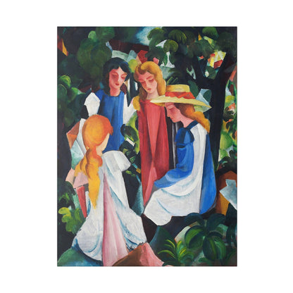 Four Girls by August Macke 1912 to 1914 famous painting  on a Matte Canvas Stretched 0.75