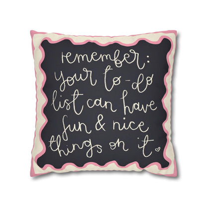 Fun Things in To Do List Cushion Cover - Spun Polyester Square Pillowcase in Cream and Pink