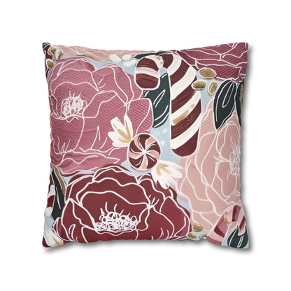 Candy Canes and Flowers Cushion Covers - Spun Polyester Square Pillowcase