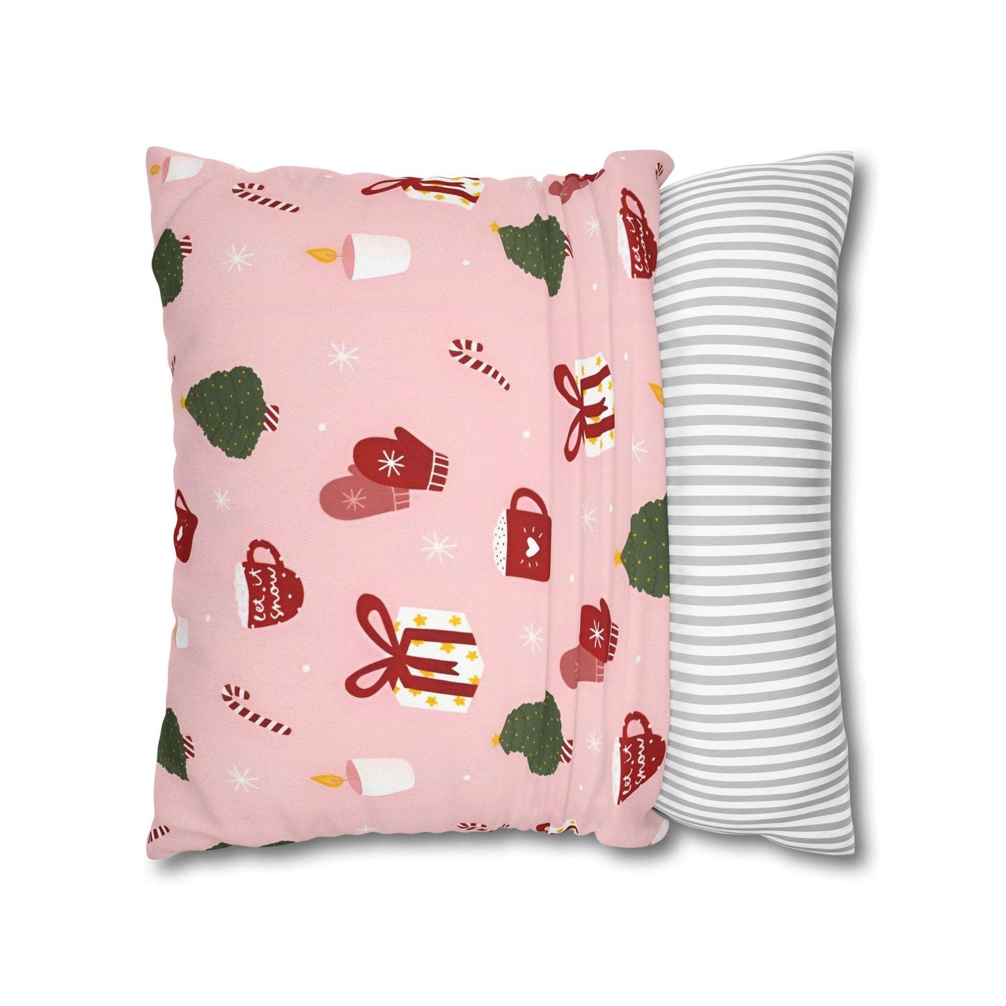 Pink Xmas Cushion Cover - Spun Polyester Square Pillowcase - Available in 4 sizes