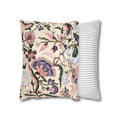 Luxury Floral Spun Polyester Square Pillowcase in Pastel Beige and Pinks