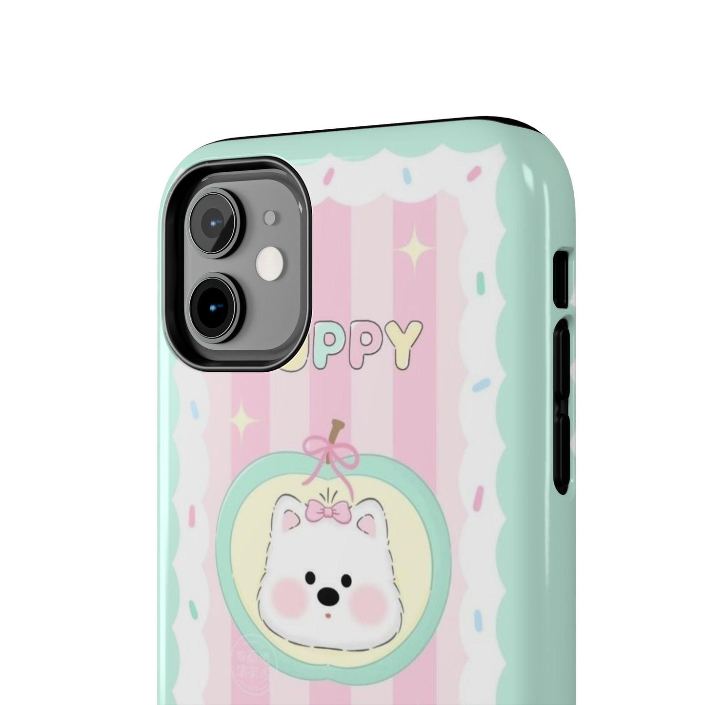 Cute Puppy Pink and Green Tough iPhone Cases