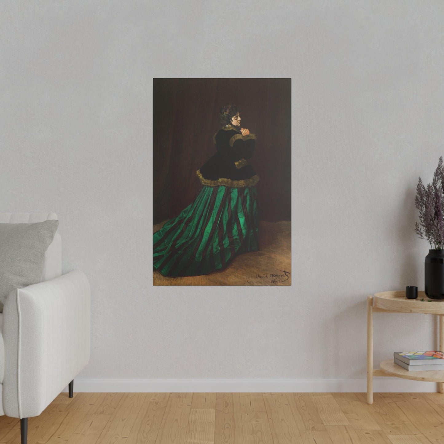 Camille The Woman in the Green Dress 1866 famous painting by Claude Monet on a Matte Canvas Stretched 0.75