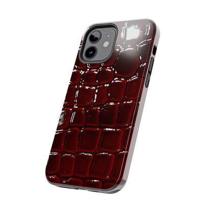 Croc Print Cherry Red Tough Phone Case – Luxe Protection with Bold Style