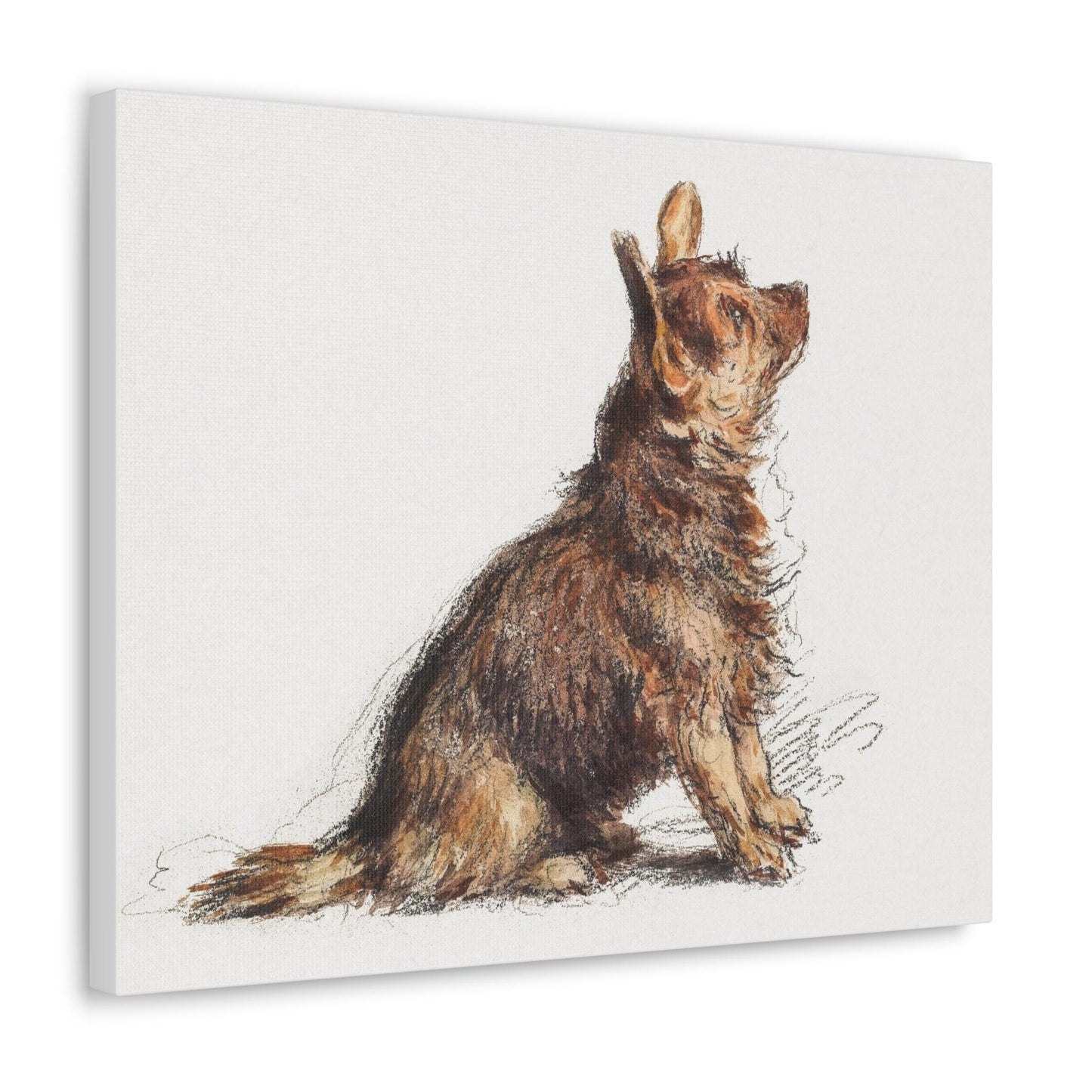 Sitting Terrier by William Henry Hunt - Canvas Gallery Wraps - Aesthetic watercolor