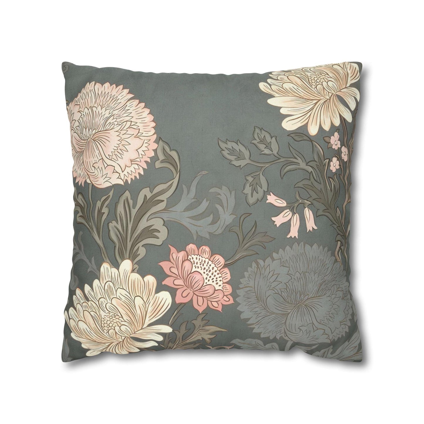 Grey Floral Spun Polyester Square Pillowcase