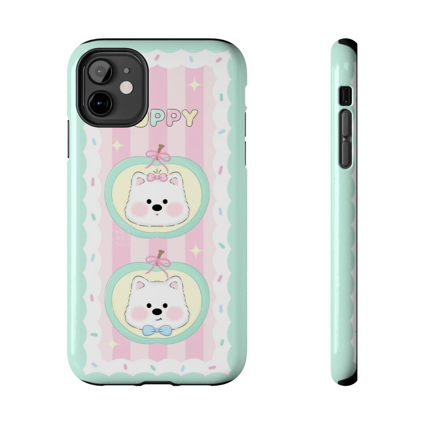 Cute Puppy Pink and Green Tough iPhone Cases