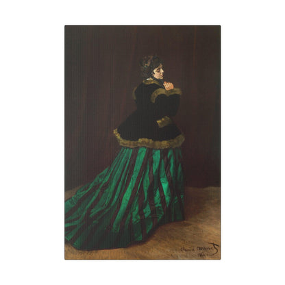 Camille The Woman in the Green Dress 1866 famous painting by Claude Monet on a Matte Canvas Stretched 0.75