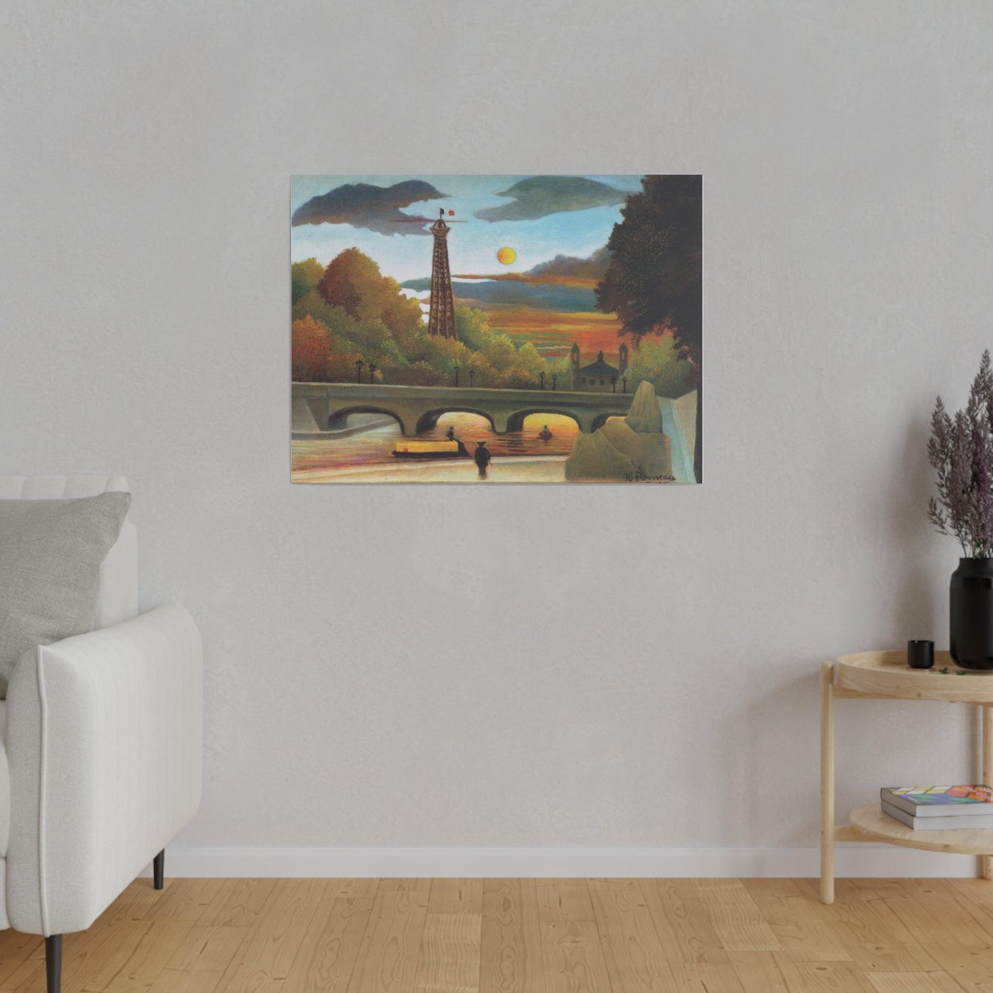 Henri Rousseau's Seine and Eiffel-tower in the sunset (1910) famous painting - Matte Canvas, Stretched, 0.75"