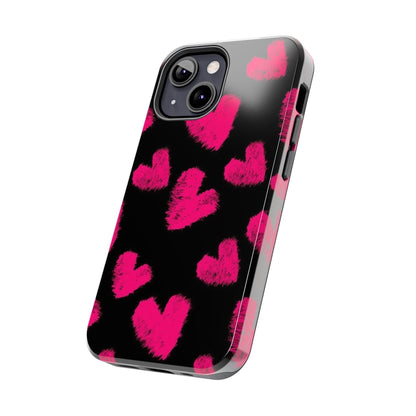 Hot Pink Fuzzy Hearts iPhone Tough Case