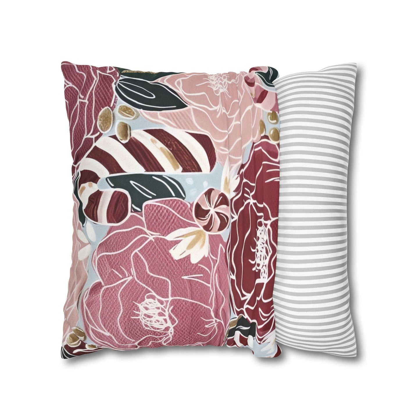 Candy Canes and Flowers Cushion Covers - Spun Polyester Square Pillowcase