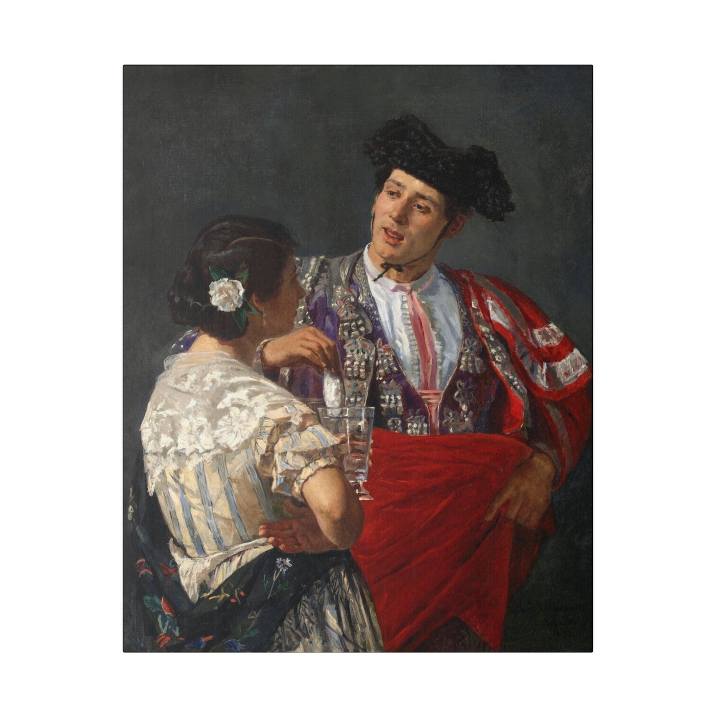 Offering the panel to the bullfighter (1873) painting by Mary Cassatt - Matte Canvas, Stretched, 0.75"