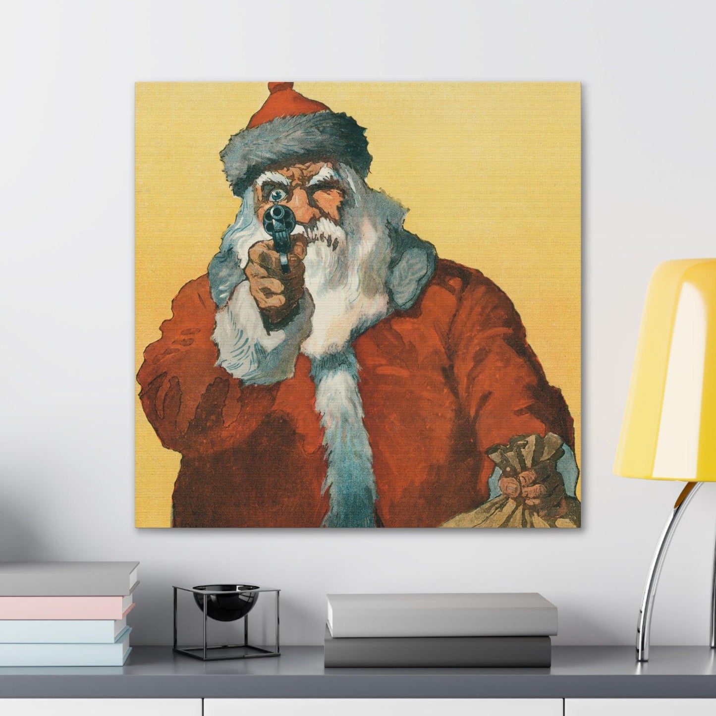 Hands up! Photomechanical Print Showing a Santa Claus Pointing a Handgun (1912) by Will Crawford - Canvas Gallery Wraps