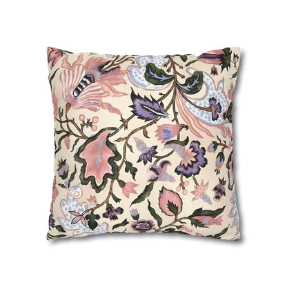 Luxury Floral Spun Polyester Square Pillowcase in Pastel Beige and Pinks