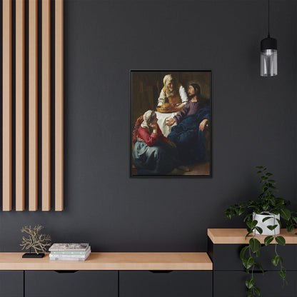 Johannes Vermeer Christ in the House of Martha and Mary circa 1654 to1656  Matte Canvas Black Framed