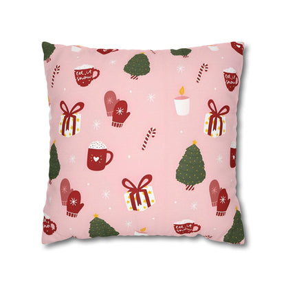 Pink Xmas Cushion Cover - Spun Polyester Square Pillowcase - Available in 4 sizes