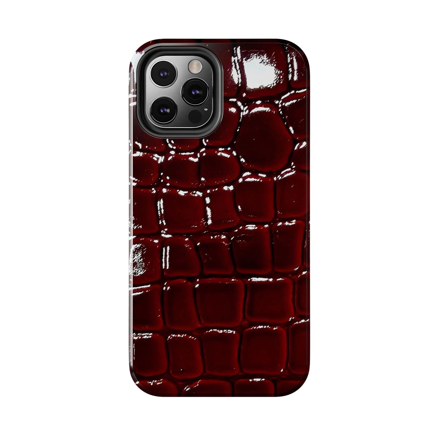 Croc Print Cherry Red Tough Phone Case – Luxe Protection with Bold Style