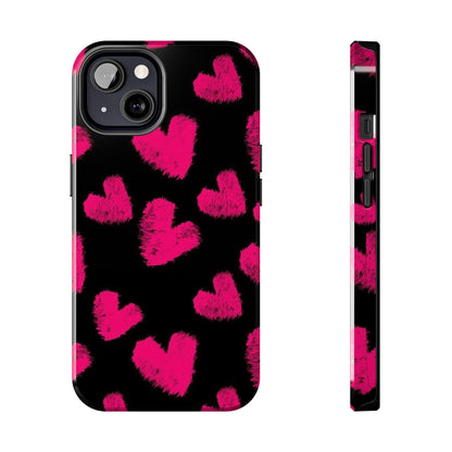 Hot Pink Fuzzy Hearts iPhone Tough Case