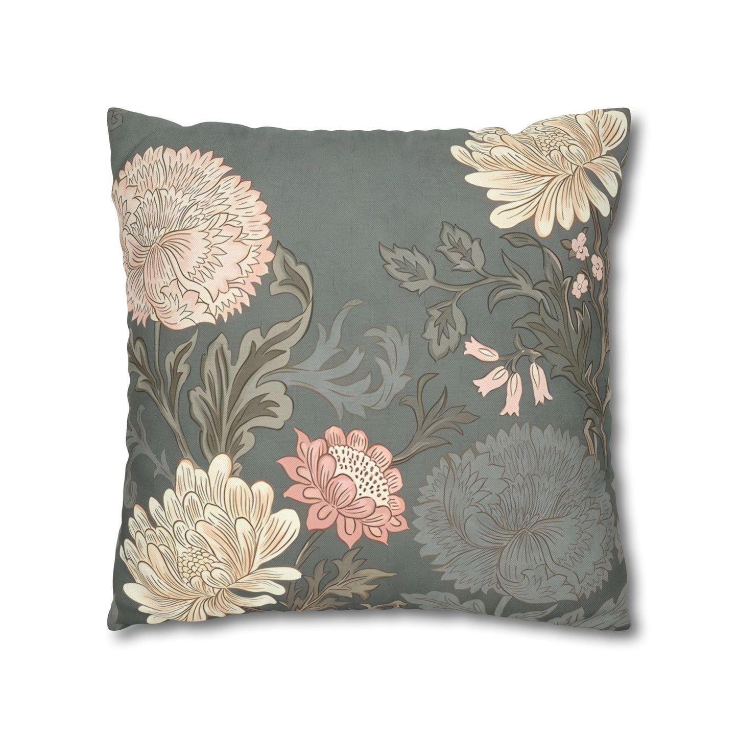 Grey Floral Spun Polyester Square Pillowcase