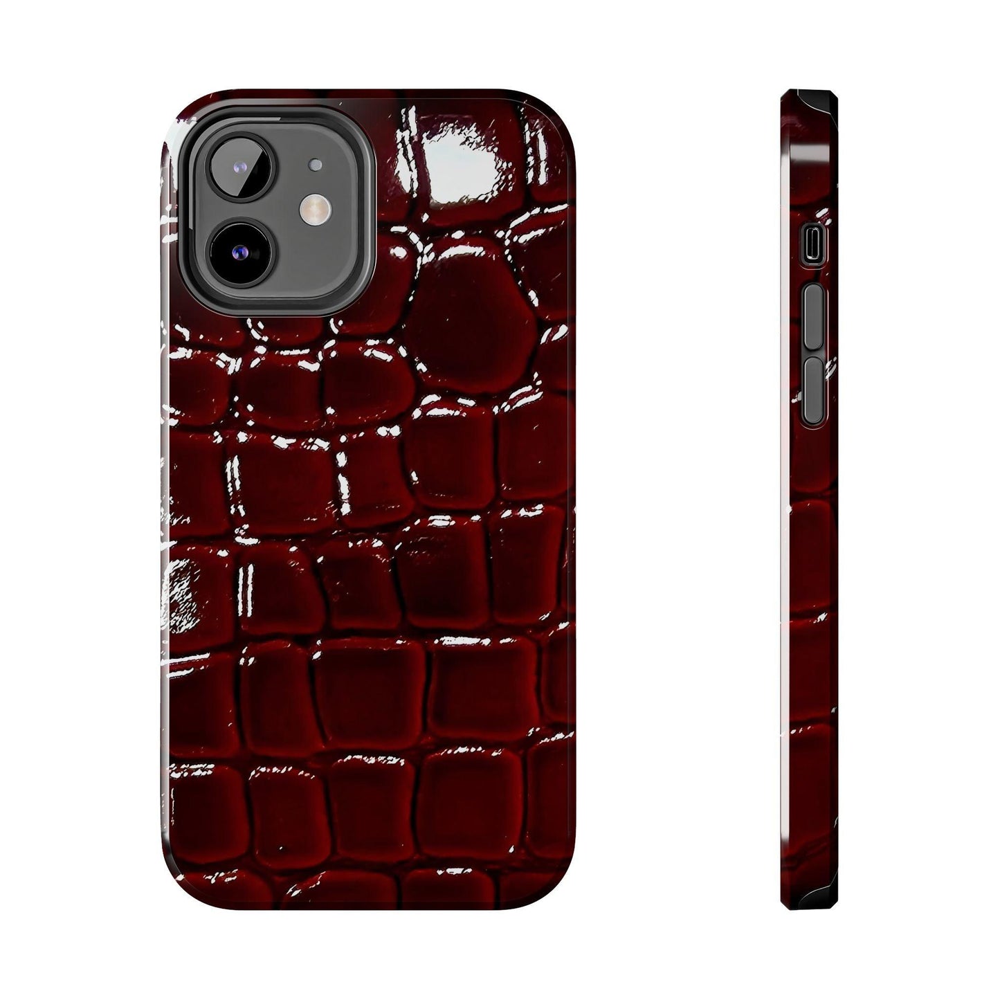 Croc Print Cherry Red Tough Phone Case – Luxe Protection with Bold Style