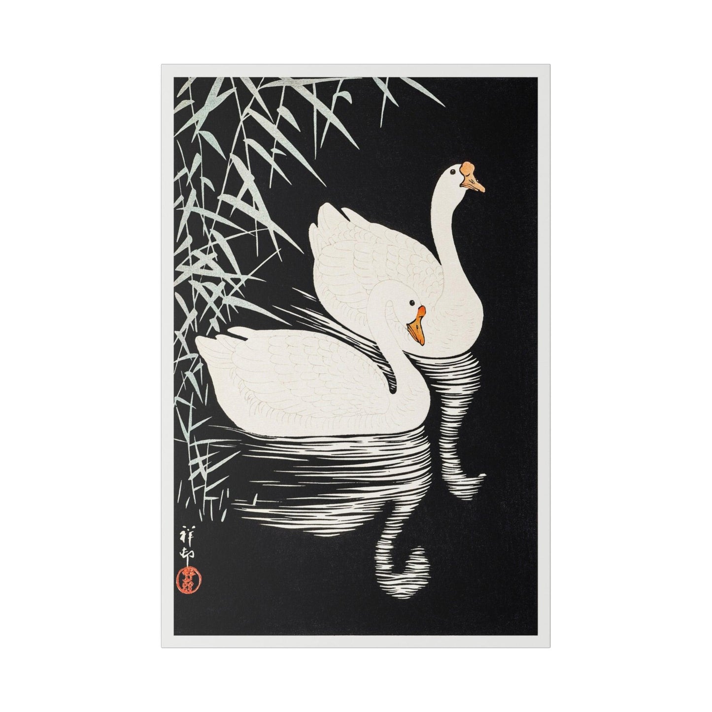 White Chinese Geese Swimming by Reeds by (1928) Ohara Koson - Matte Canvas, Stretched, 0.75"