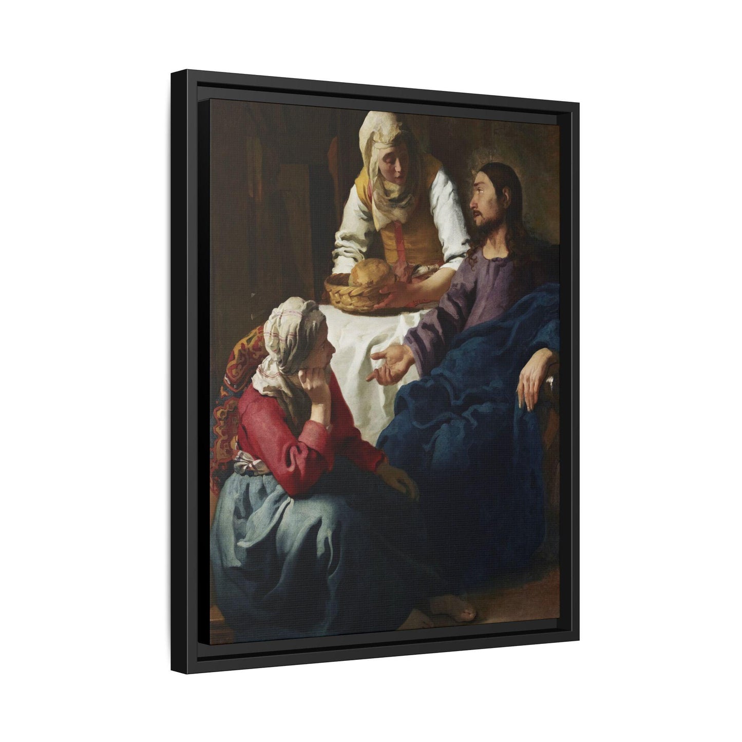 Johannes Vermeer Christ in the House of Martha and Mary circa 1654 to1656  Matte Canvas Black Framed