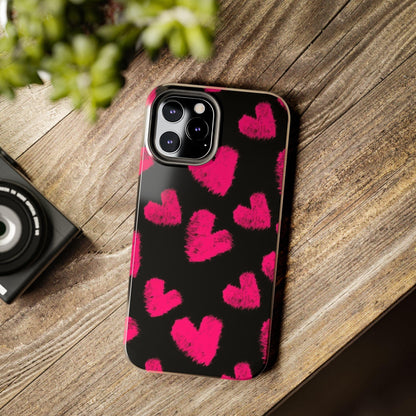 Hot Pink Fuzzy Hearts iPhone Tough Case