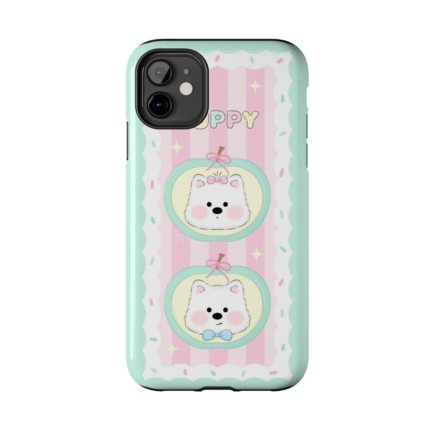 Cute Puppy Pink and Green Tough iPhone Cases