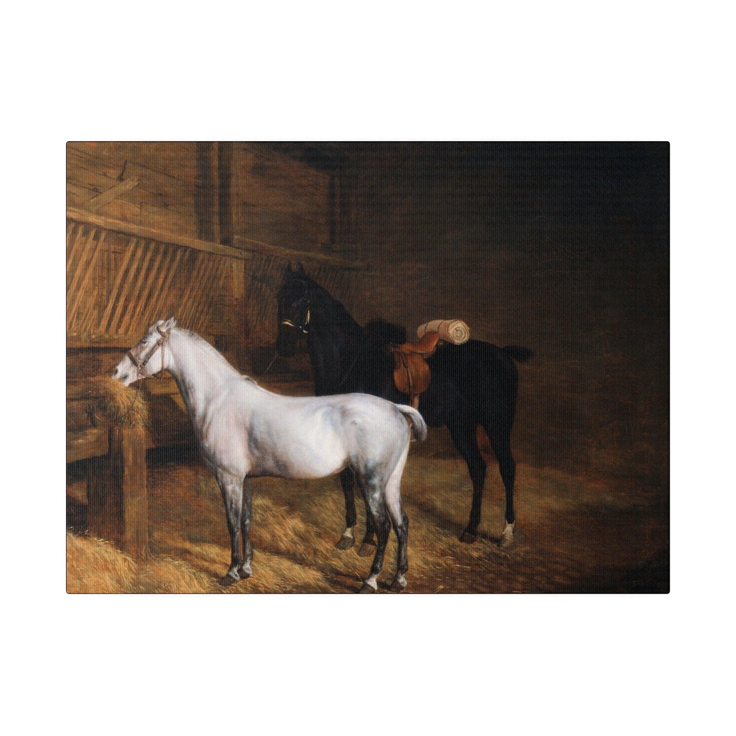 A Grey Pony and a Black Charger in a Stable 1804 painting by Jacques Laurent Agasse  Matte Canvas Stretched 0.75